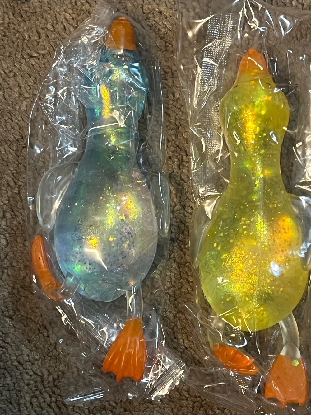 Glitter Rubber Duck Toy - Blue and Yellow Iridescent